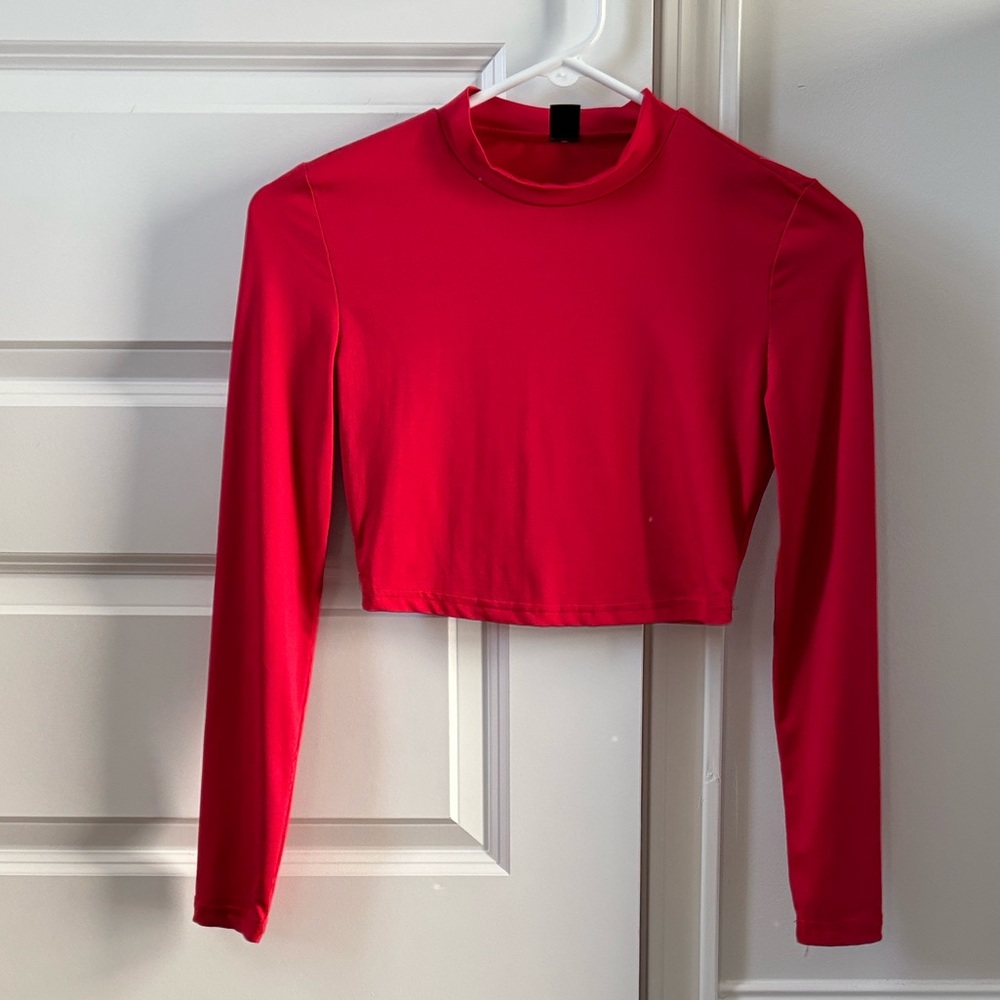 SHEIN Bold Red Long Sleeve Crop Top